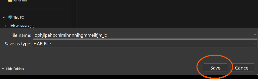 บันทึกไฟล์ HAR