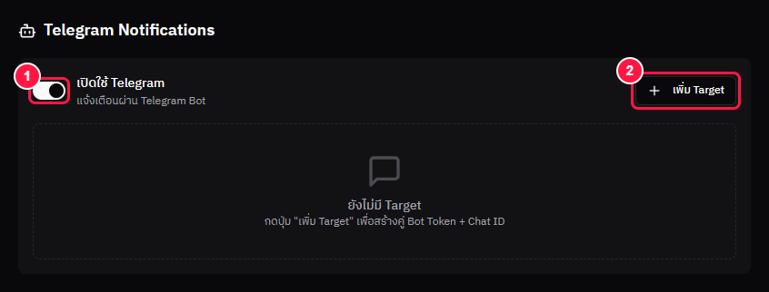 ขั้น 10 — เปิดสวิตช์แล้ว ปุ่ม เพิ่ม Target จะกดได้