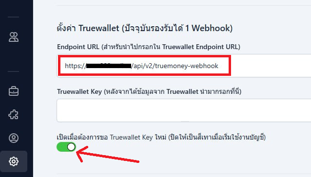 ตั้งค่า Truewallet ใน Panel — copy Endpoint URL